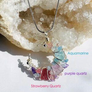 Natural Crystal Purely Handmade Moon-shaped Wrapped Wire Necklace-Customized