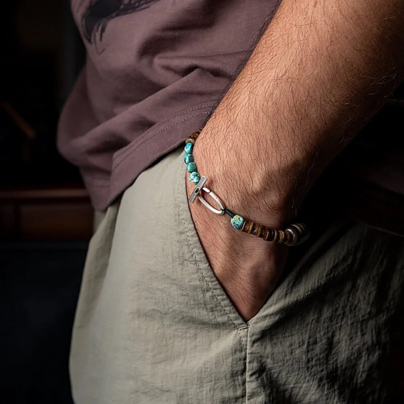 SACRED PROTECTOR TURQUOISE & YAK BONE STERING SILVER BRACELET
