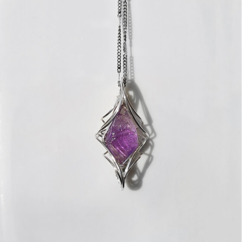 SKU-01-紫水晶-星核 Natural Amethyst Aquamarine Energy Necklace