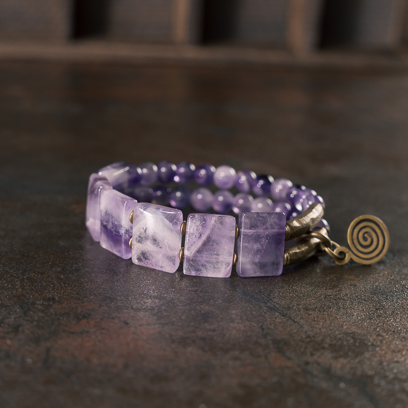 Brass-Embellished Amethyst Energy Bracelet