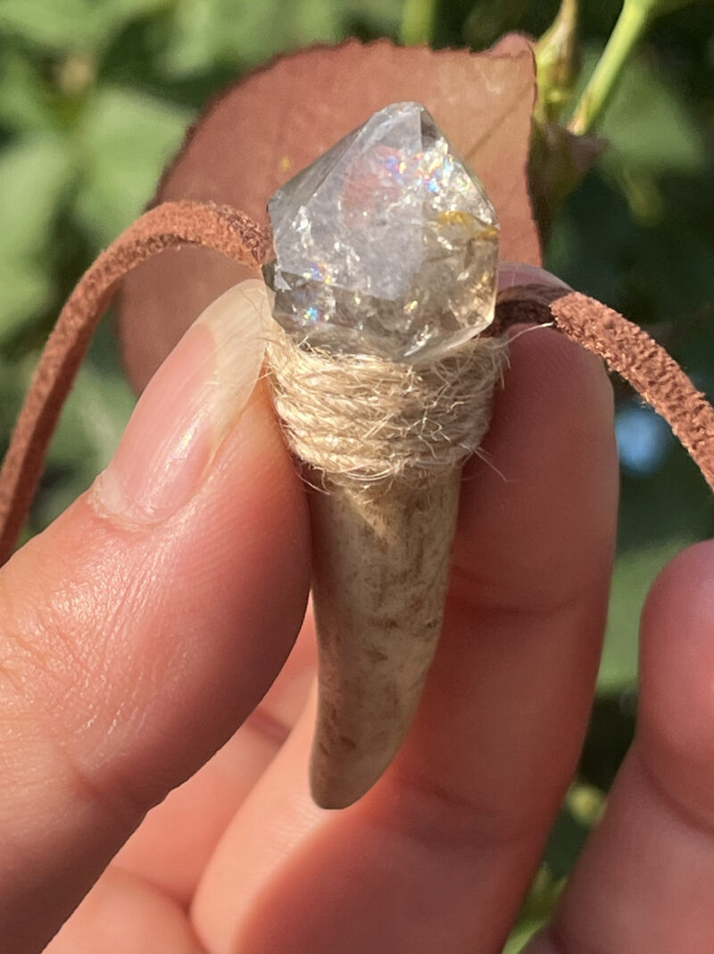 Natural Crystal Raw Stone Shining Quartz Antler - shaped Necklace
