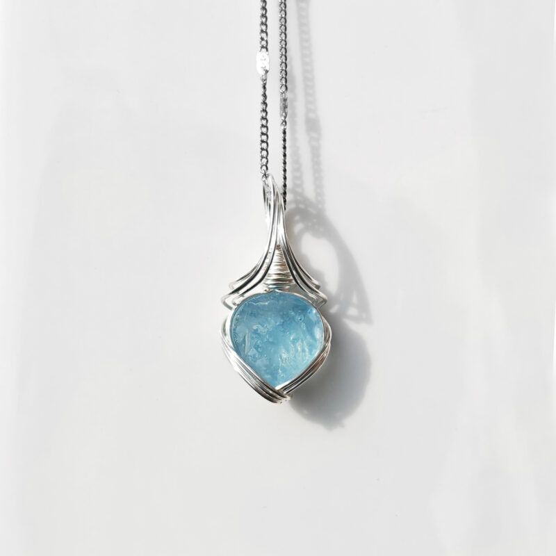 SKU-04-海蓝宝-心海 Natural Amethyst Aquamarine Energy Necklace