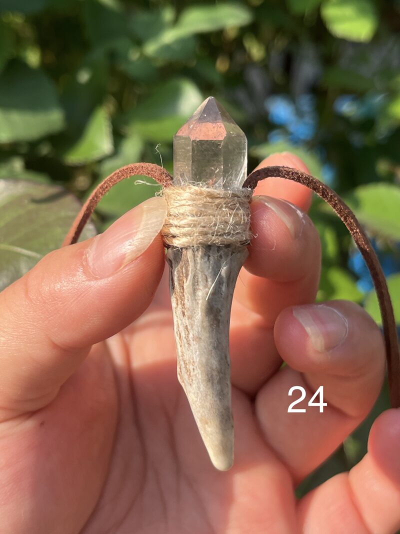 Natural Crystal Raw Stone Shining Quartz Antler - shaped Necklace
