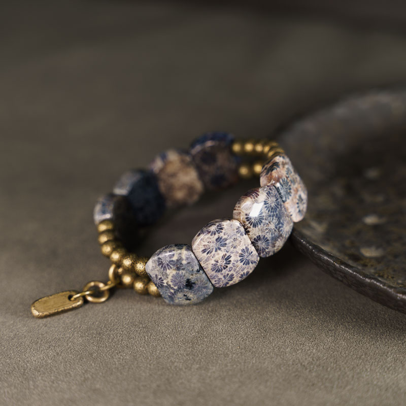 Natural Coral Stone Brass Bracelet Style A