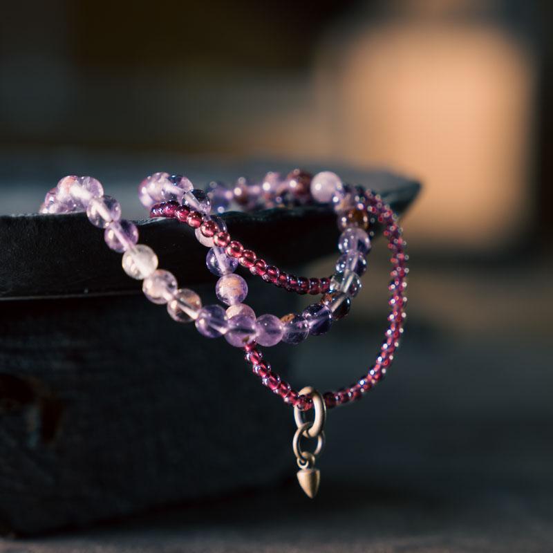 Purple Phantom Crystal & Garnet Bracelet