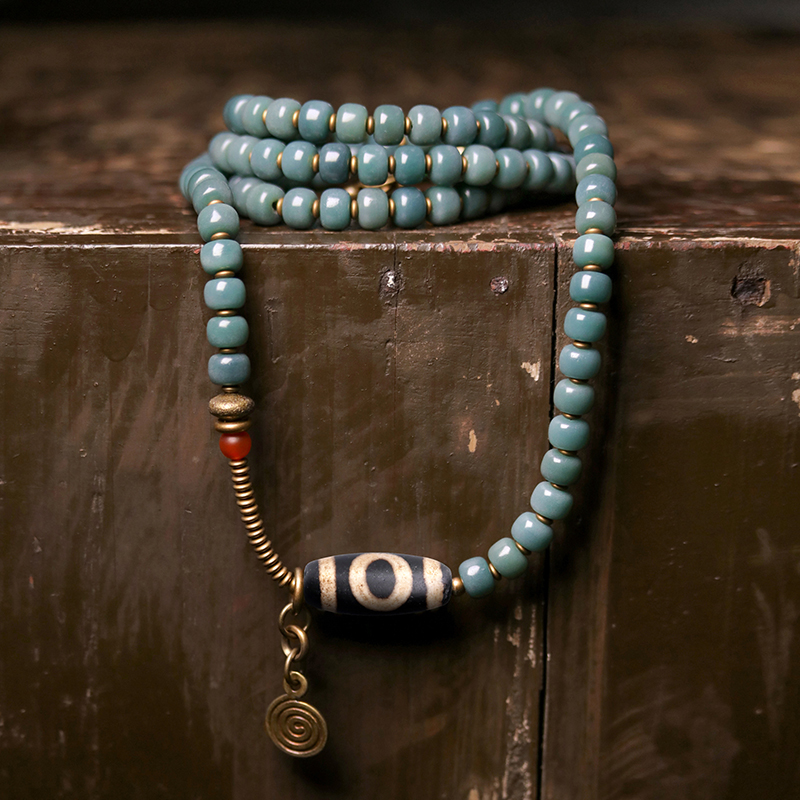 Bodhi Root Dzi Bead Necklace and Bracelet