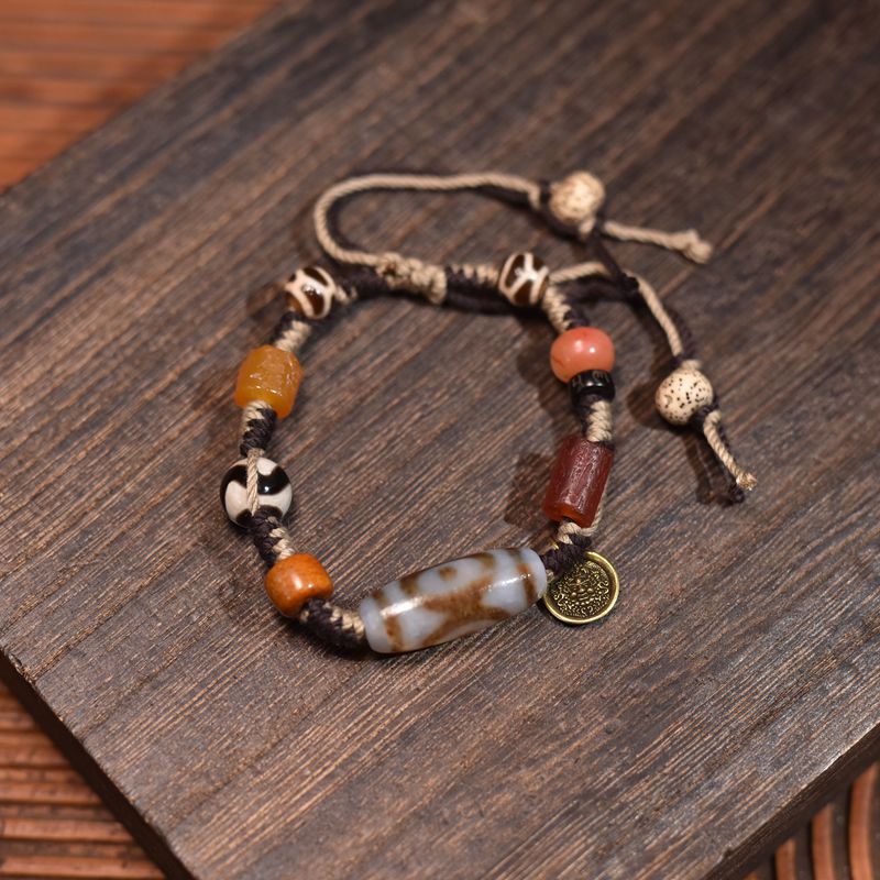 主图-01 Hand-Woven Agate Bracelet with Tibetan Dzi Beads