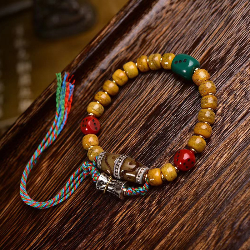Camel Bone Dzi Bead Tassel Bracelet
