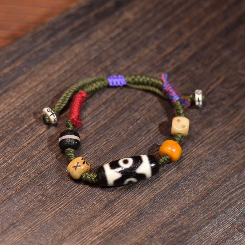 主图-02 Hand-Woven Agate Bracelet with Tibetan Dzi Beads