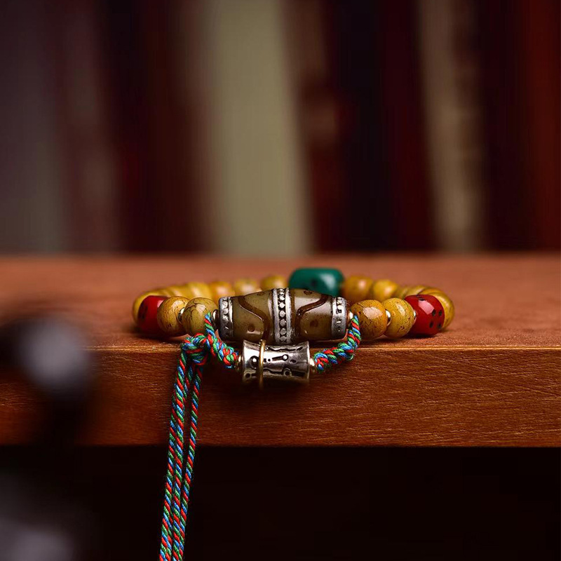 Camel Bone Dzi Bead Tassel Bracelet
