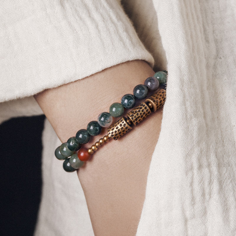 主图-03 Aquatic Grass Agate Bead Bracelet with Brass Accents