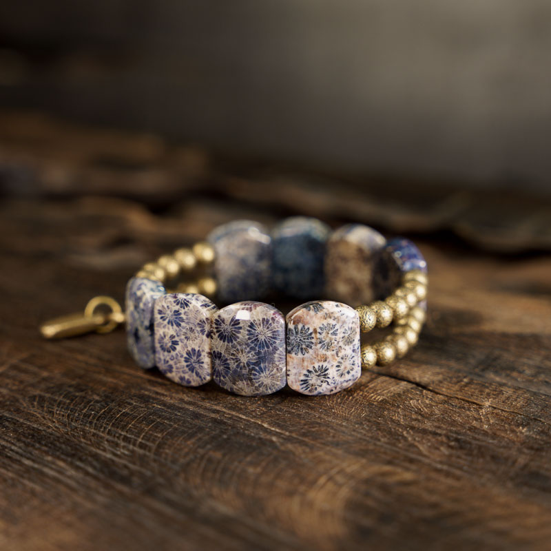 Natural Coral Stone Brass Bracelet Style A