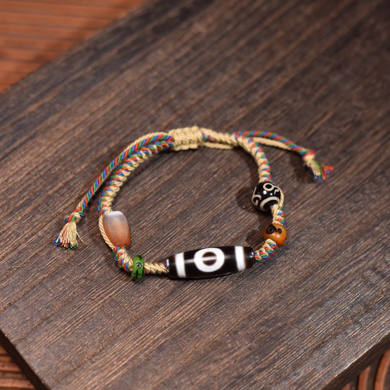 主图-03 Hand-Woven Agate Bracelet with Tibetan Dzi Beads