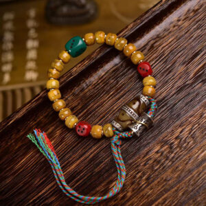 Camel Bone Dzi Bead Tassel Bracelet