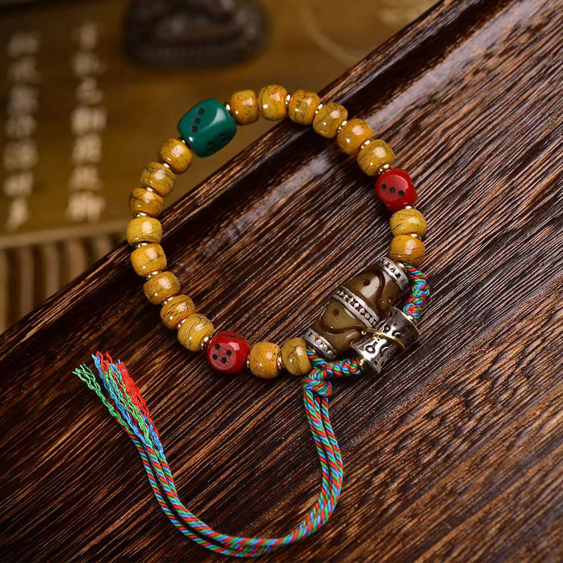 Camel Bone Dzi Bead Tassel Bracelet