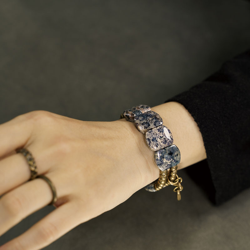Natural Coral Stone Brass Bracelet Style A