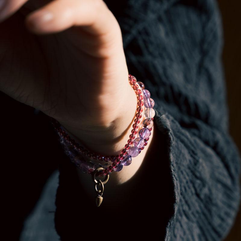 Purple Phantom Crystal & Garnet Bracelet