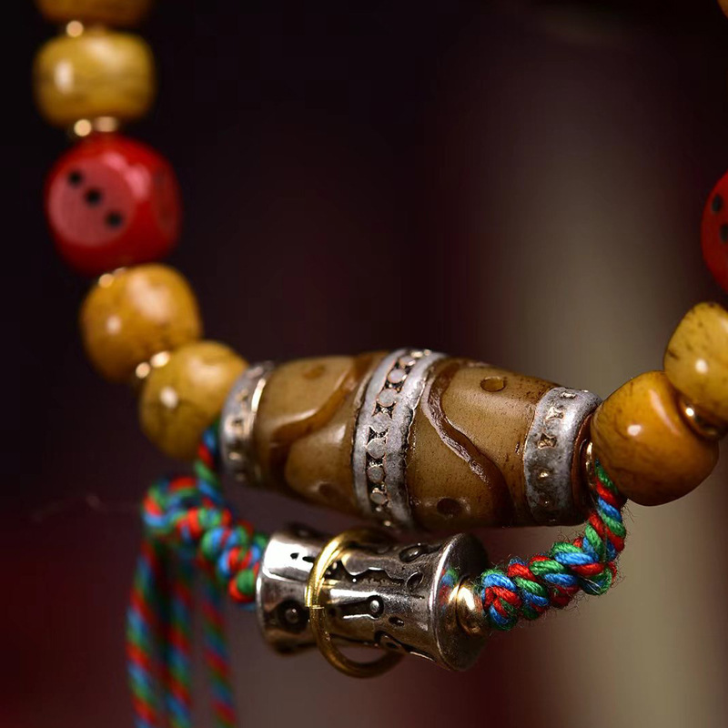 Camel Bone Dzi Bead Tassel Bracelet