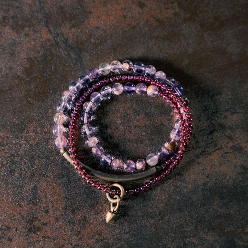 Purple Phantom Crystal & Garnet Bracelet
