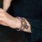 HAND BRACELET WITH AMETHYST AGATE AND BRASS