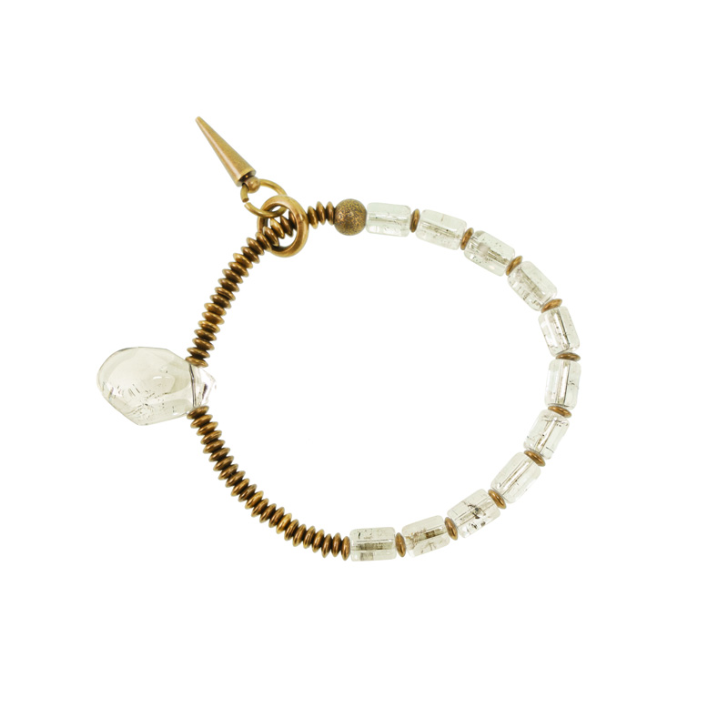Barrel-Shaped White Quartz & Brass Bracelet