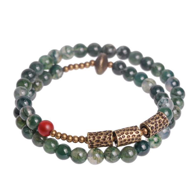 主图-06 Aquatic Grass Agate Bead Bracelet with Brass Accents