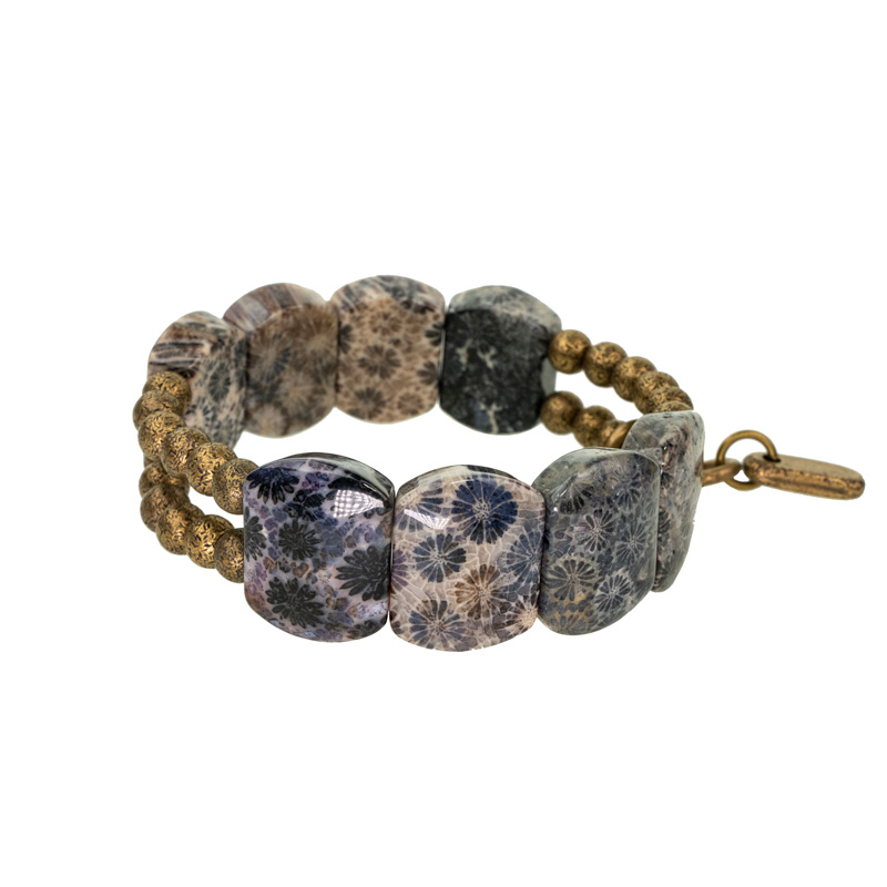 Natural Coral Stone Brass Bracelet Style A