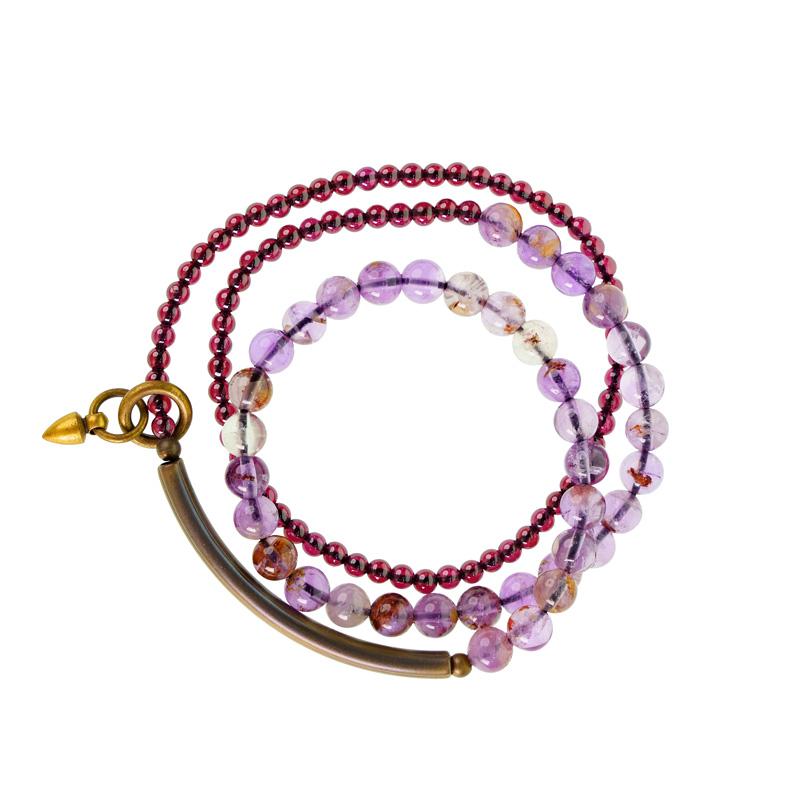 Purple Phantom Crystal & Garnet Bracelet